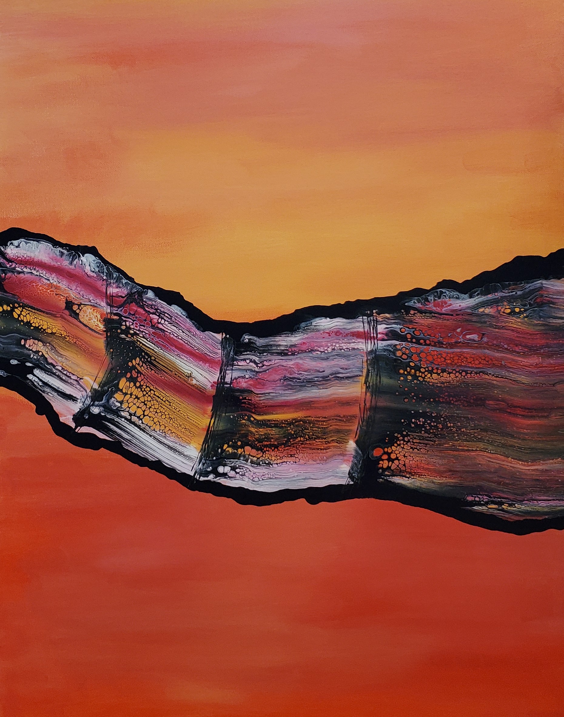 Sunset - Interrupted - Modern Fluid Art Painting, CT