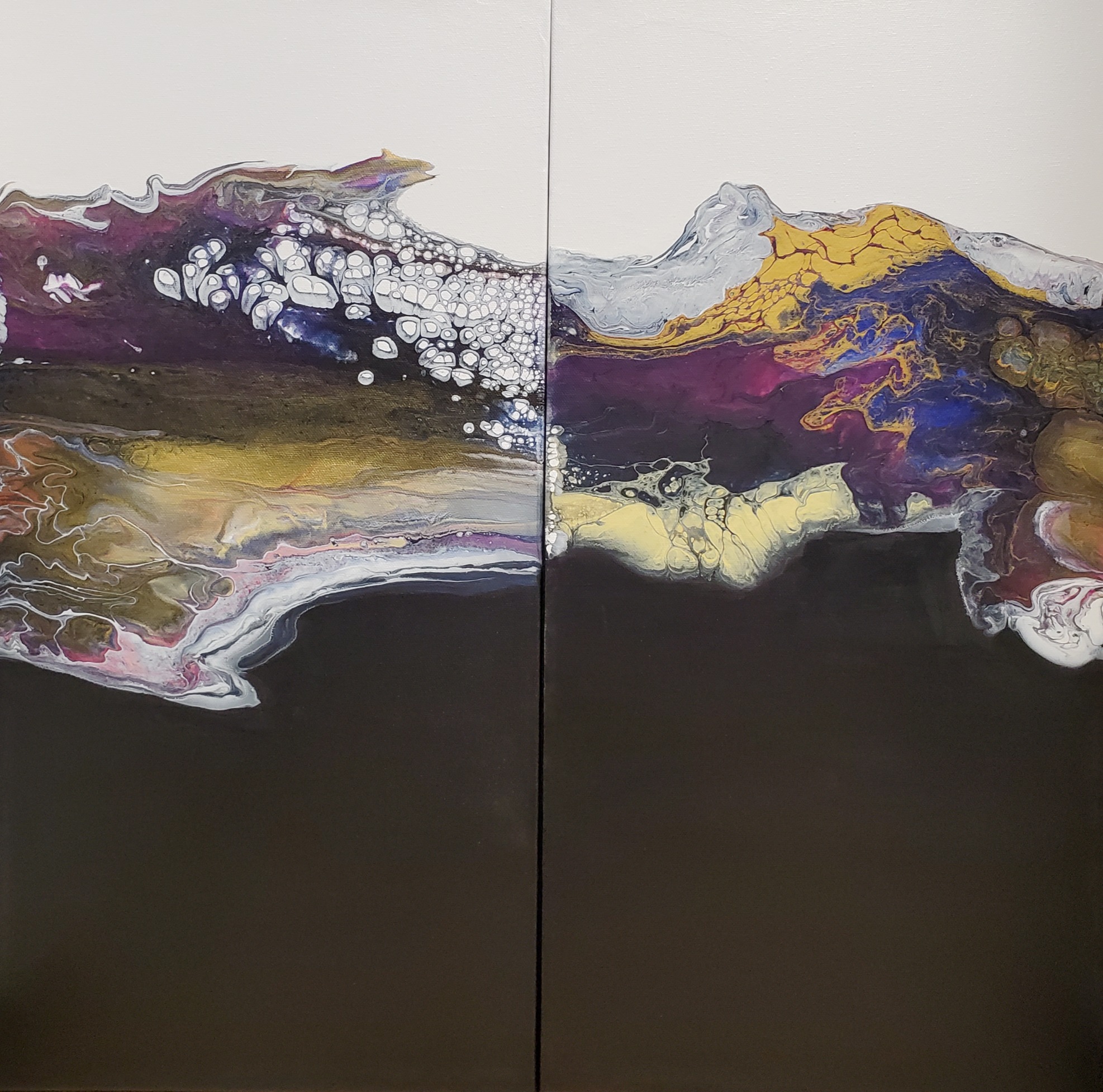 River to Mountain - Modern Fluid Art Painting, CT