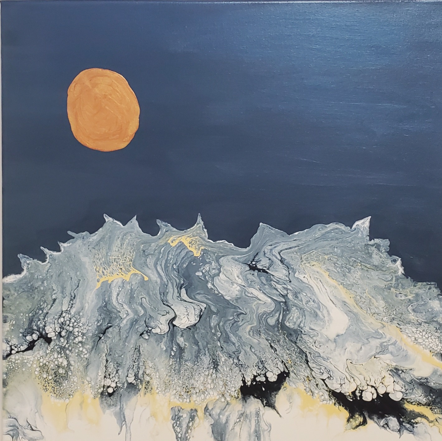 Lune Mountain - Modern Fluid Art Painting, CT